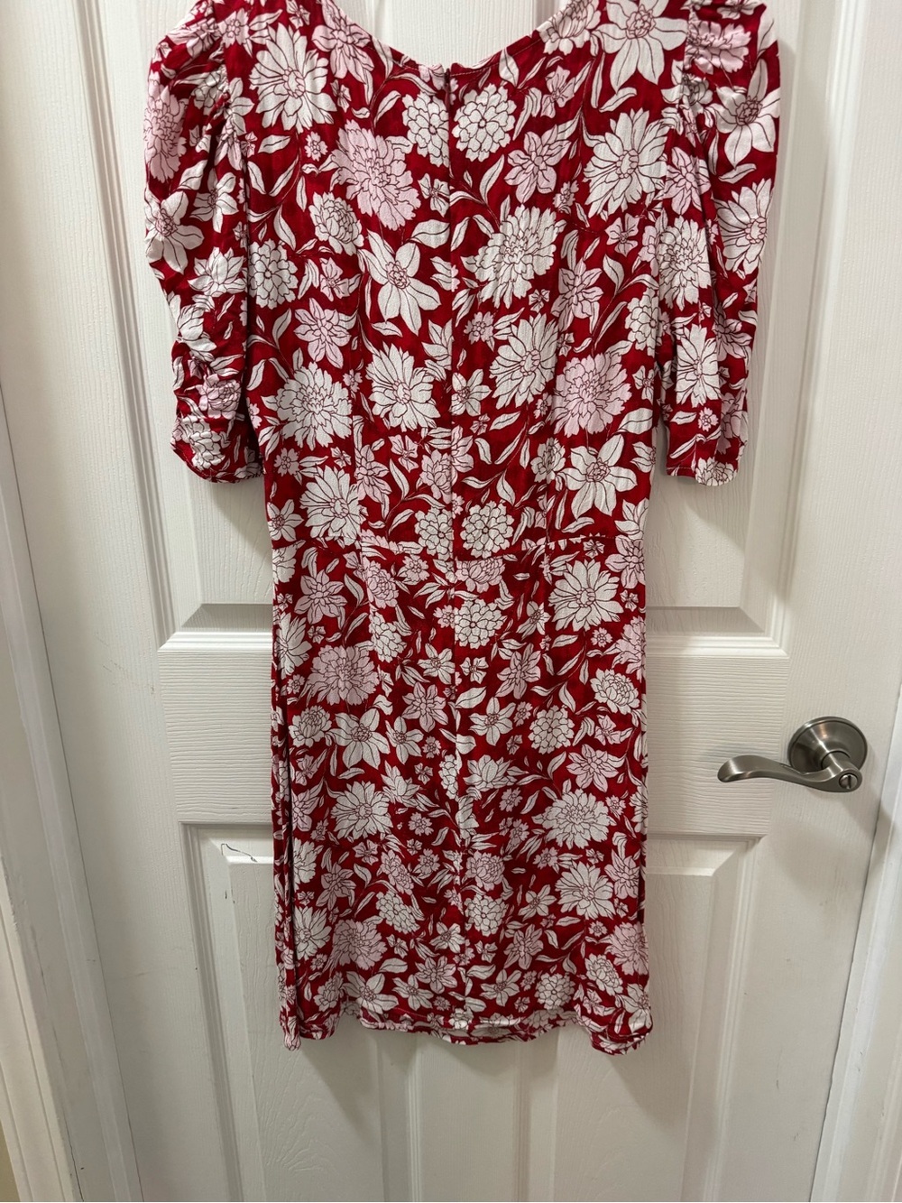 MANGO Women Red & White Floral Print Puff Sleeves A-Line Dress Size 4 - Picture 7 of 12